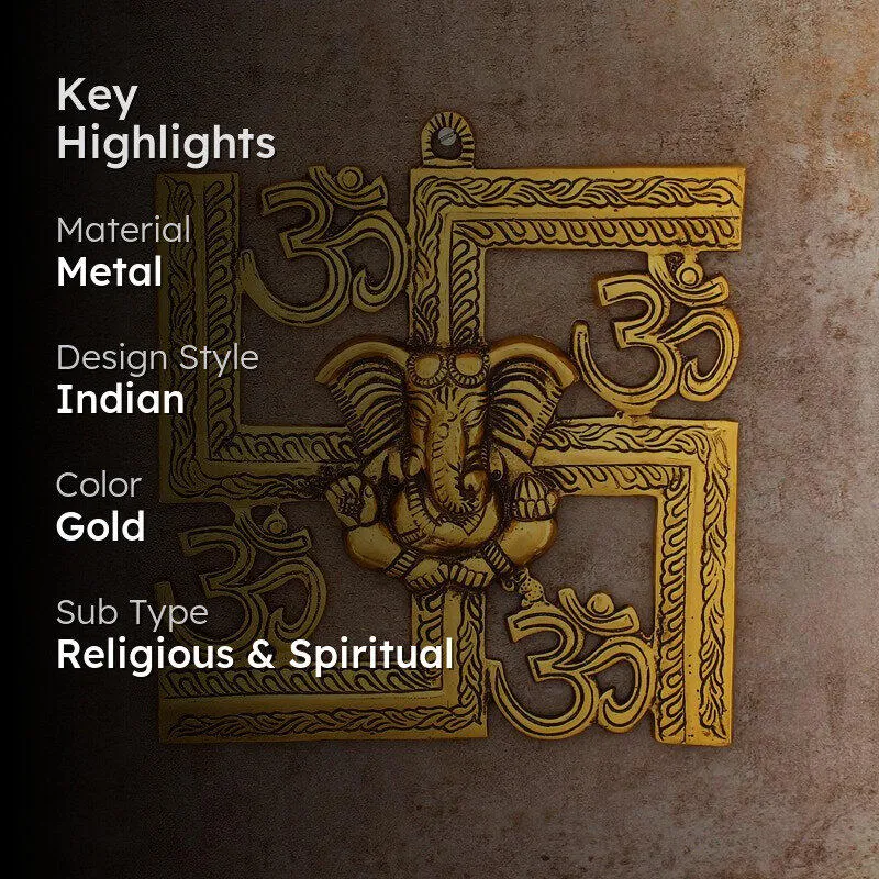 Swastika Om Ganesha Religious Metal Wall Accent media 2