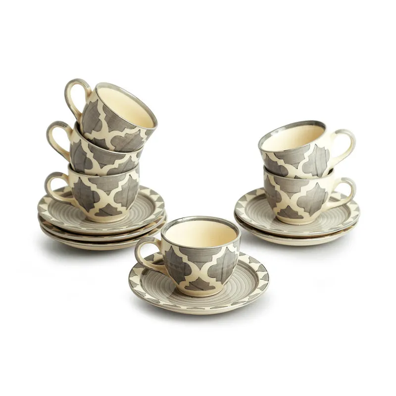 Mednia Grey Tea Cup & Saucer (120 ML) - Twelve Piece Set media 3