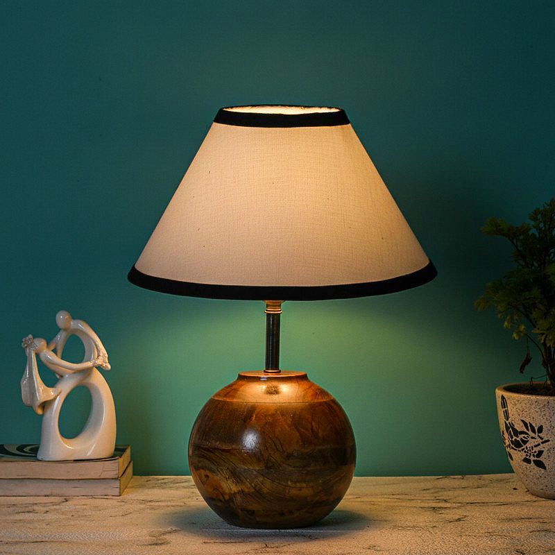 Auryon Cotton Table Lamp With Wooden Base - White