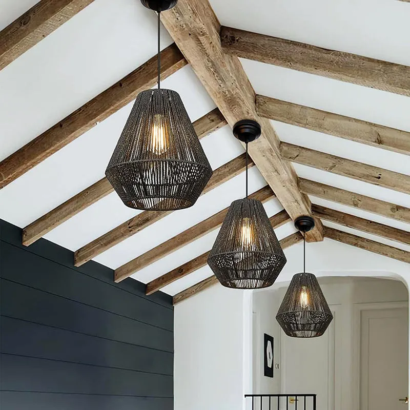 Coastal Woven Raffia Ceiling Lamp - Black media 5