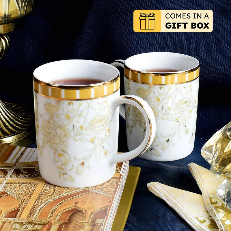 Gilded Iris Slim 24k Gold Brushed Porcelain Coffee Mug(280 mL Each/Gold) - Set Of Two media 1