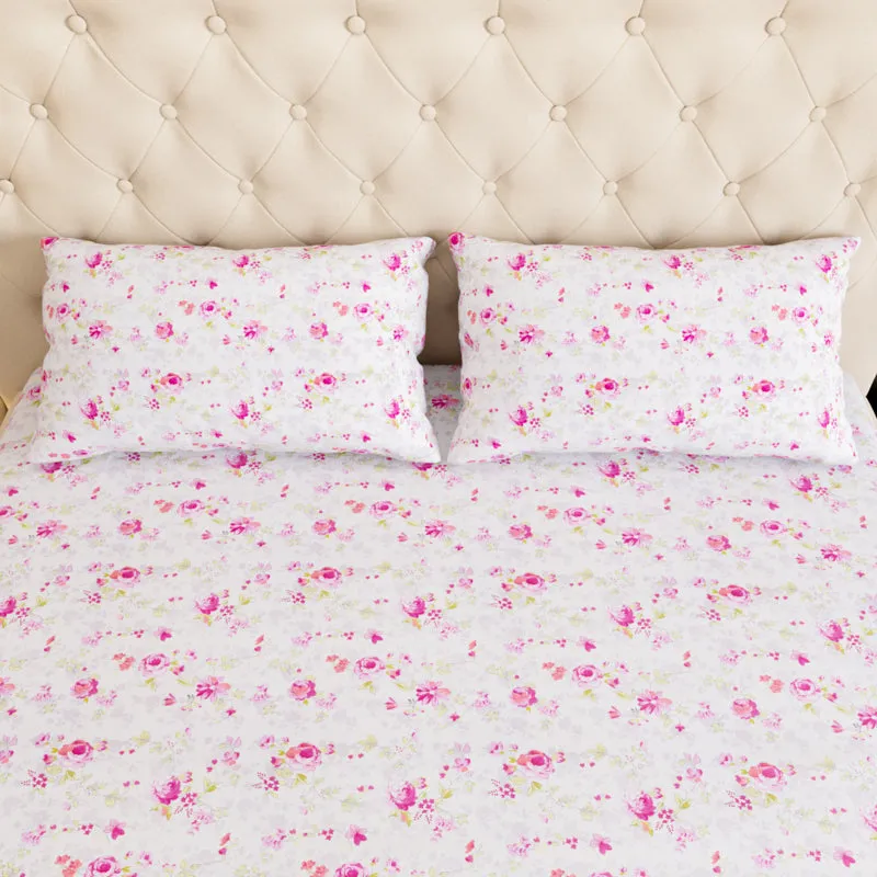 Dewdrop Floral Cotton Bedsheet (Pink) - 180 TC media 5