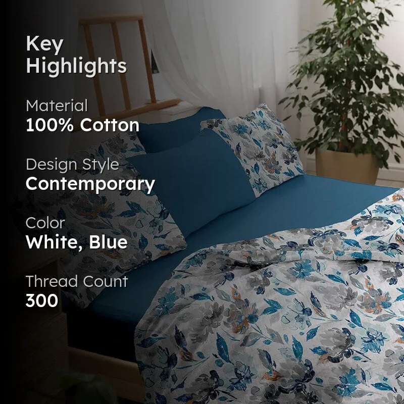Vintage Rustica Printed Cotton Duvet Cover - Blue media 2