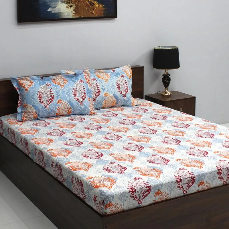 Wishi Ethnic Cotton Bedsheet (Blue) - 110 TC media 3