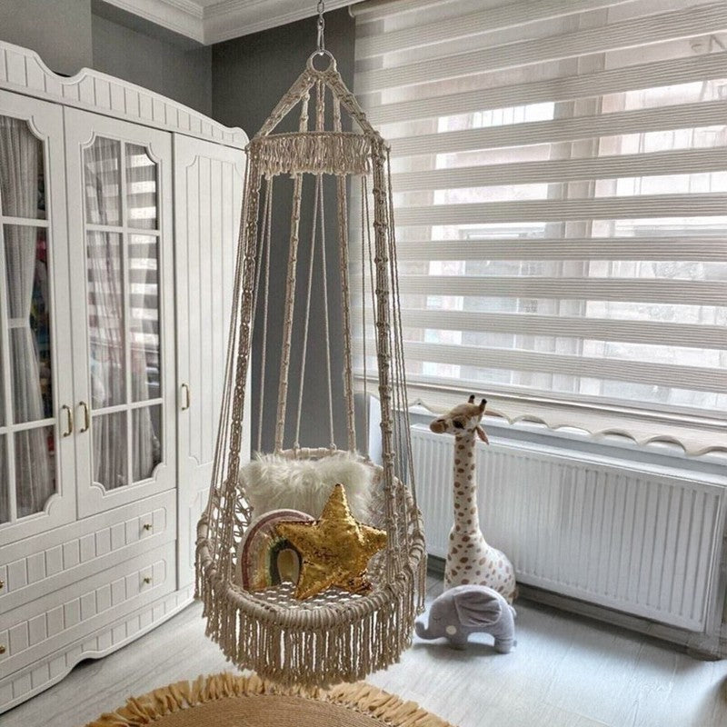 Handcrafted Macrame Hanging Swing Chair - Off White