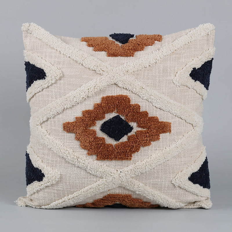 India Circus Terra Spades Tufted Square Cotton Cushion Cover (White,Brown) - Set Of Two image 3