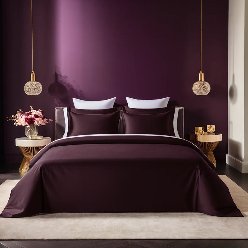 Moonweave Solid Cotton Bedsheet (Eggplant Purple) - 400 TC media 4