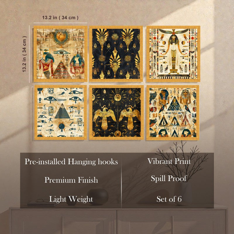 Egyptian Noir Paper Wall Painting With Frame - Set Of Six media 8