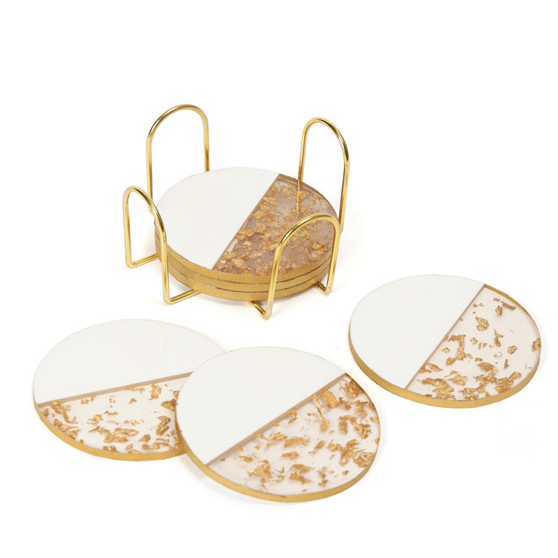 Gold Flake Round Coaster With Stand - Seven Piece Set media 6