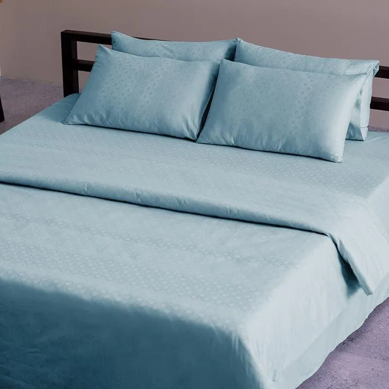 Meander Geometric Cotton Bedsheet (Azure) - 300 TC media 1