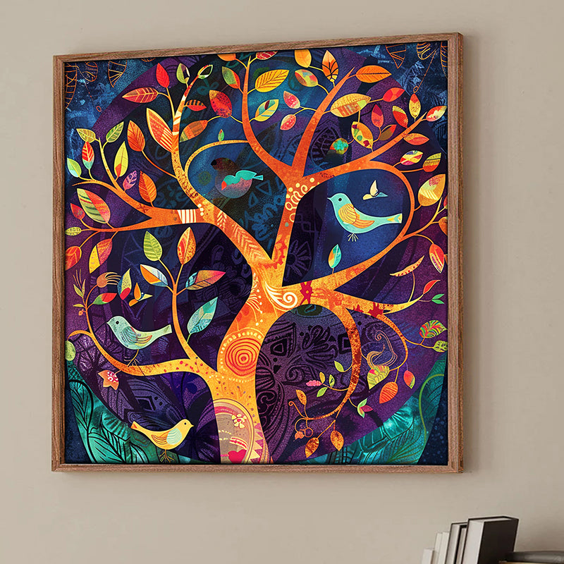 Psychedelic Trees Wall Art With Frame - Brown