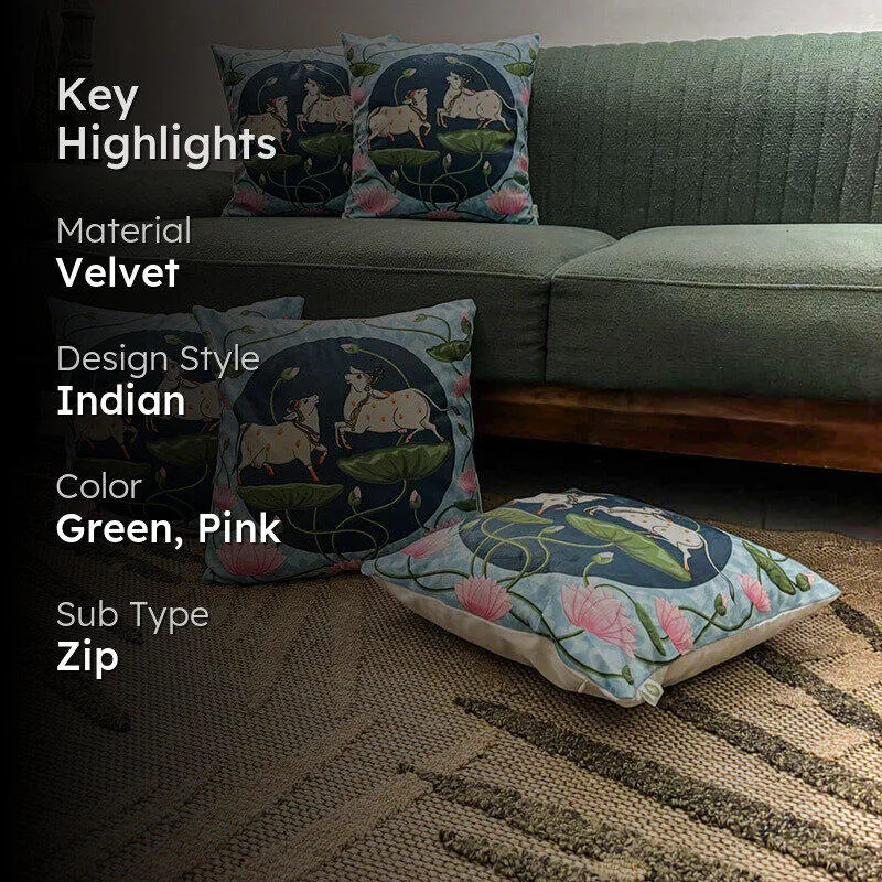 Playful Kamadhenu Velvet Cushion Cover Set - Set Of Five media 2
