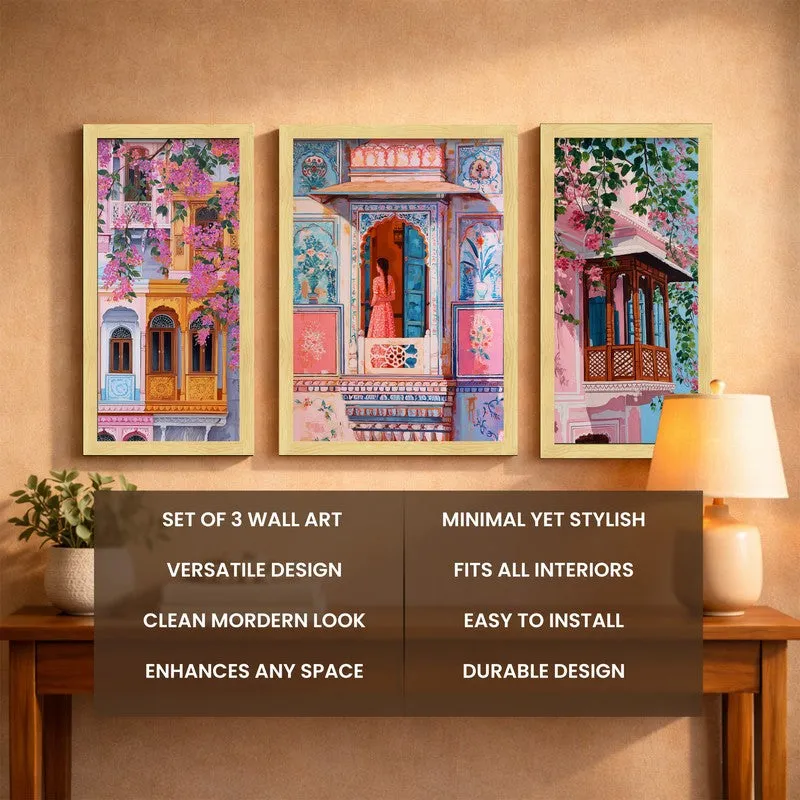 Pink Balcony Escape Wall Art With Frame - Set of Three media 5