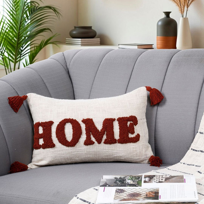 Home Tassle Tufted Cushion Cover Set (Maroon) - Set Of Two media 4