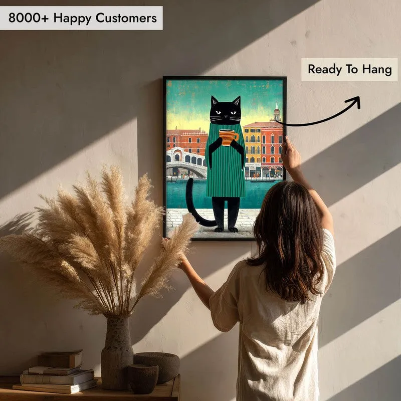 Midnight Poise Cat Wall Painting With Frame media 8