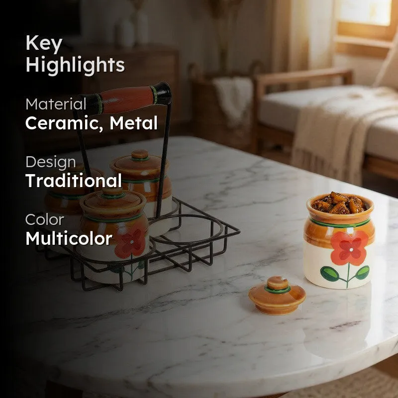 Achaari Ceramic Jar with Stand - Five Piece Set media 2