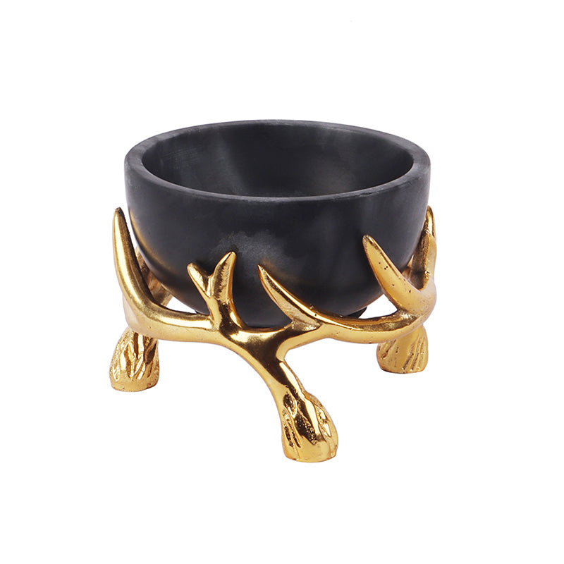 Carrara Cradle Marble Serving Bowl With Metal Stand (Black) - 300 ML media 4