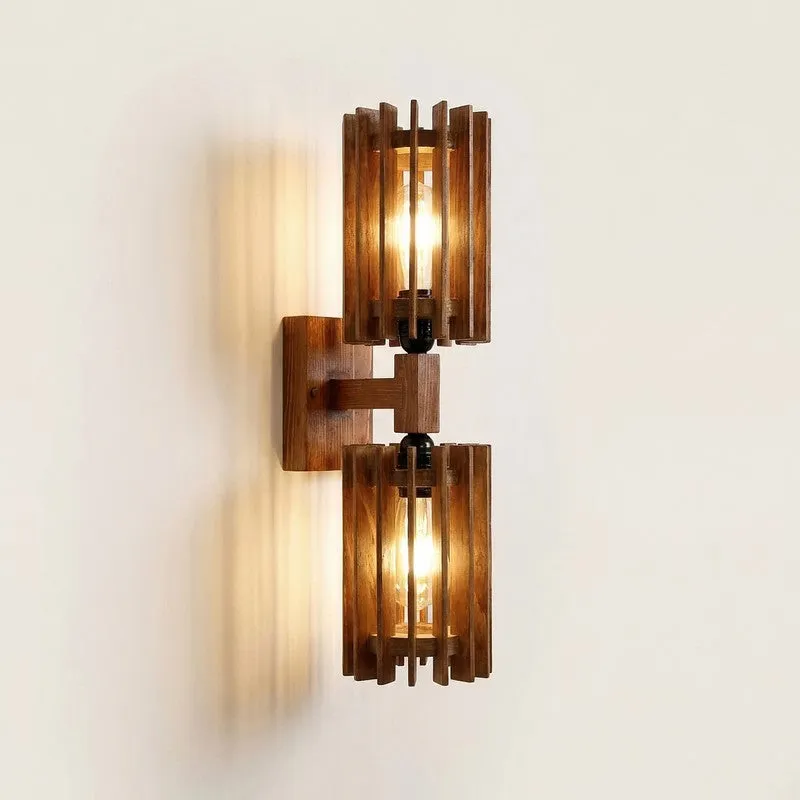 Twin LineGrid Wooden Wall Lamp - Brown media 4