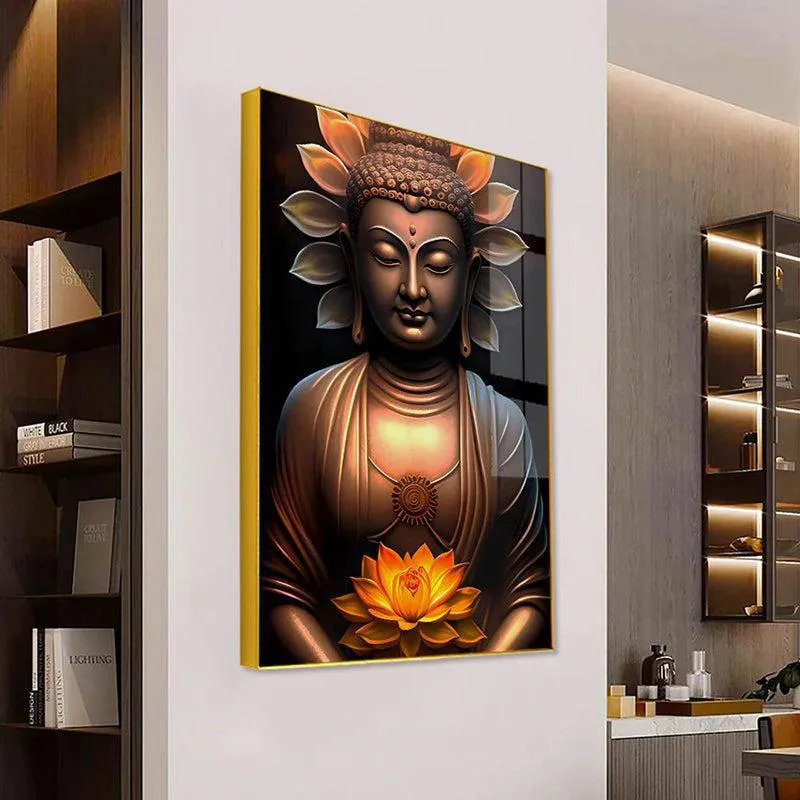 Glow Of Enlightenment Spiritual Canvas Wall Art With Frame - Gold media 1