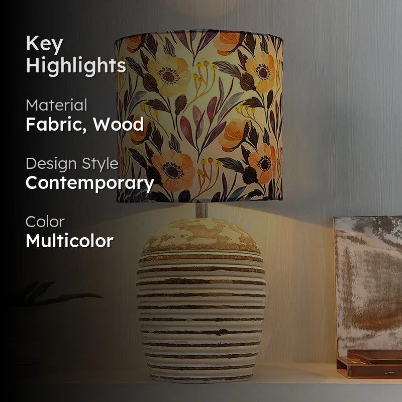 Poppy Peach Carved Fabric Table Lamp - Multicolor media 2