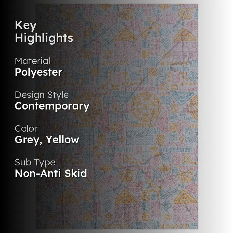 Gildor Abstract Polyester Anti-Skid Carpet - Grey & Yellow media 2