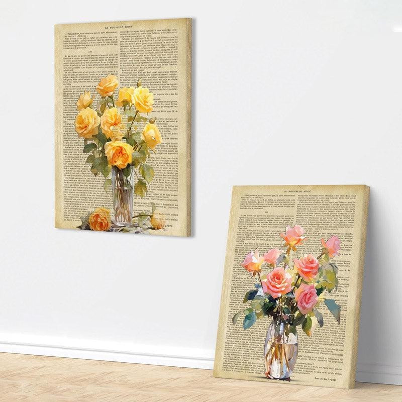 Pastel Rose Print Wall Painting - Set Of Two