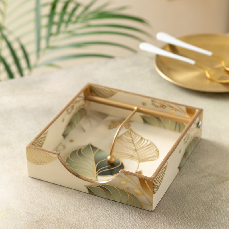 Golden Leaves Wodden Tissue Holder