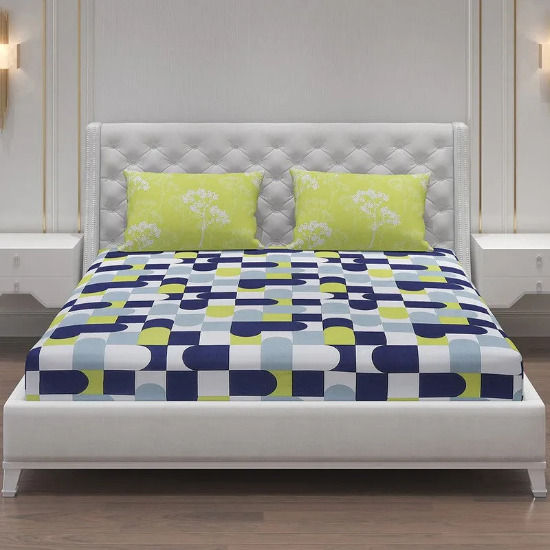 Monte Carlo Multi Blocks Cotton Bedsheet (Blue,Green) - 104 TC media 3