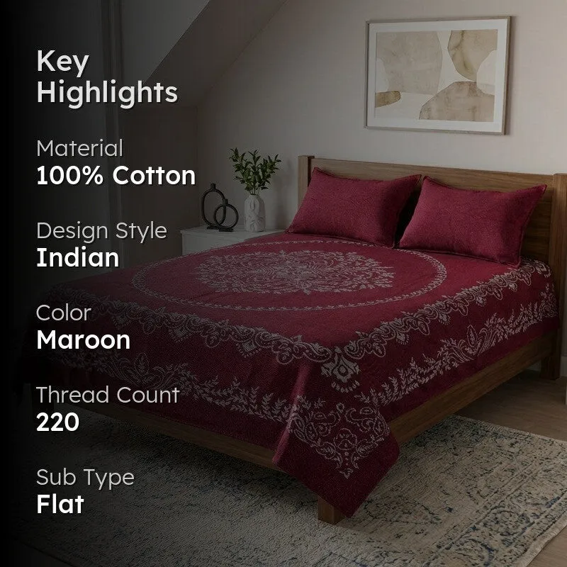 Ethnic Serenity Cotton Bedsheet (Maroon) - 220 TC media 2