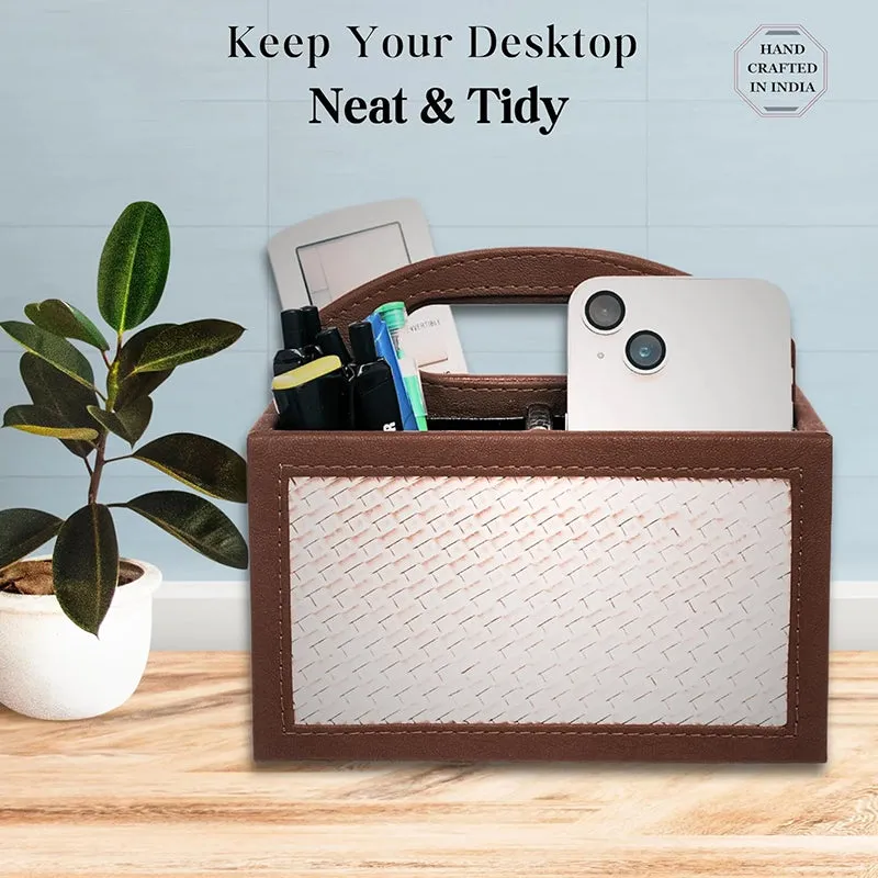 Savene Faux Leather Desk Organiser - Brown media 7