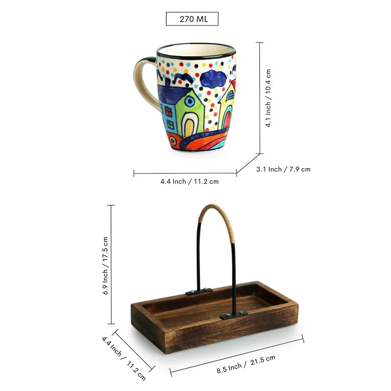 Coastal Cottage Handpainted Ceramic Coffee Mug With Tray (270 ML) - Three Piece Set media 8