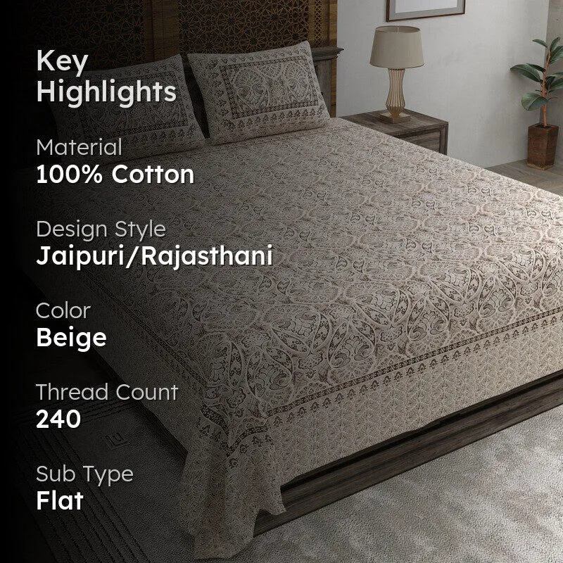 Craftar Cotton Bedsheet (Beige) - 240 TC media 2