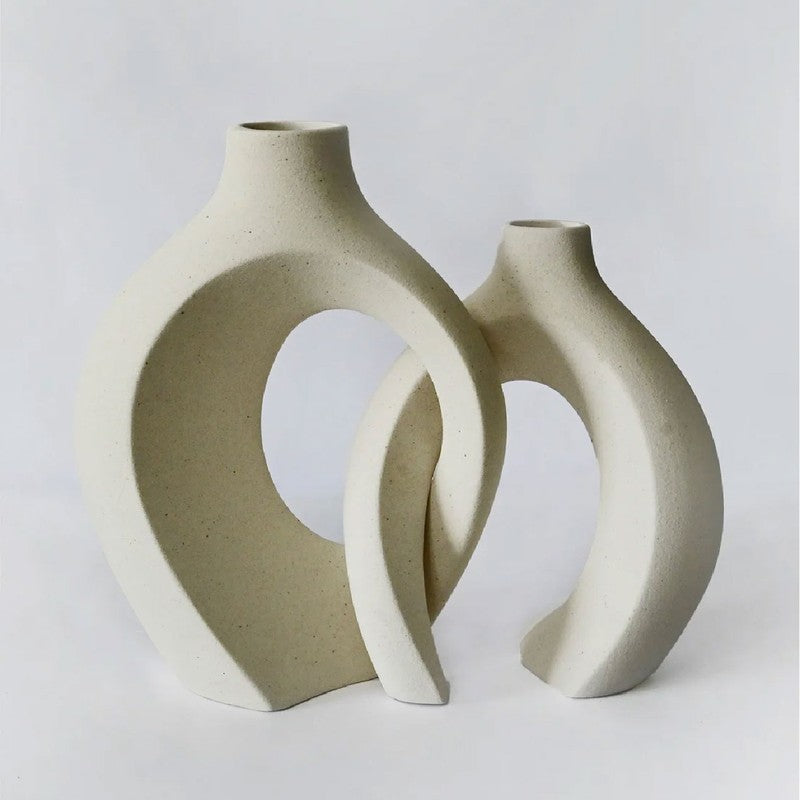 Harmony Loop Sculptural Ceramic Vase Set (White) - Set Of Two media 4