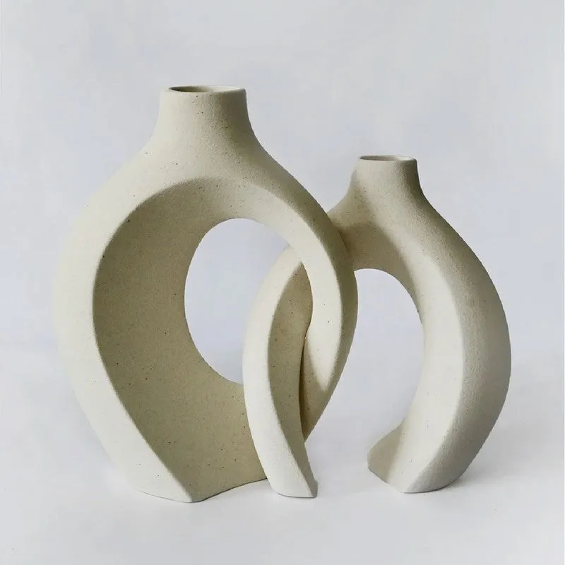 Harmony Loop Sculptural Ceramic Vase Set (White) - Set Of Two media 4
