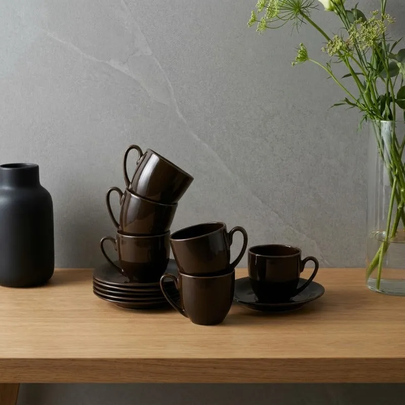 SipDelight Porcelain Cup & Saucer (Brown/190 mL Each) - Set of Six - 1