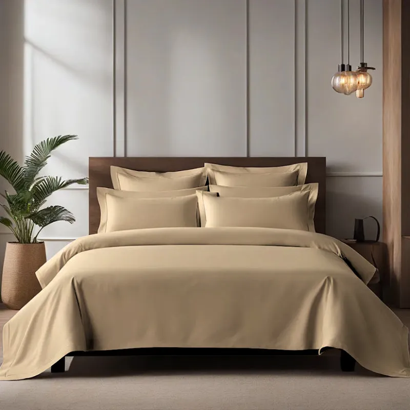 Moonweave Solid Cotton Bedsheet (Beige) - 400 TC media 4