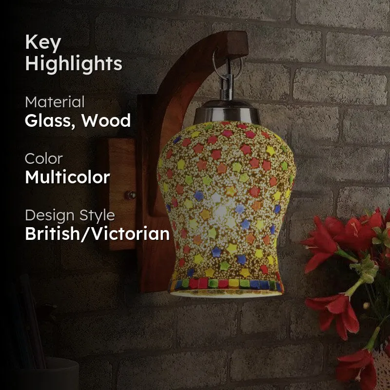 Ekta Forma Mosaic Glass & Wooden Wall Lamp media 2