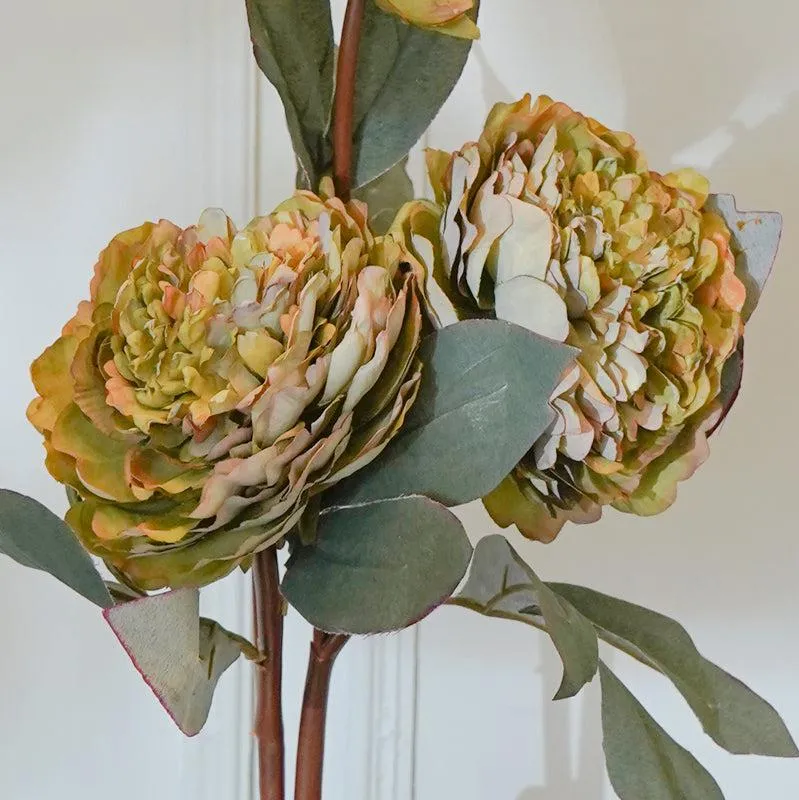 Faux Green Autumn Peony Flower Stick (22 CM) - Set Of Two media 4