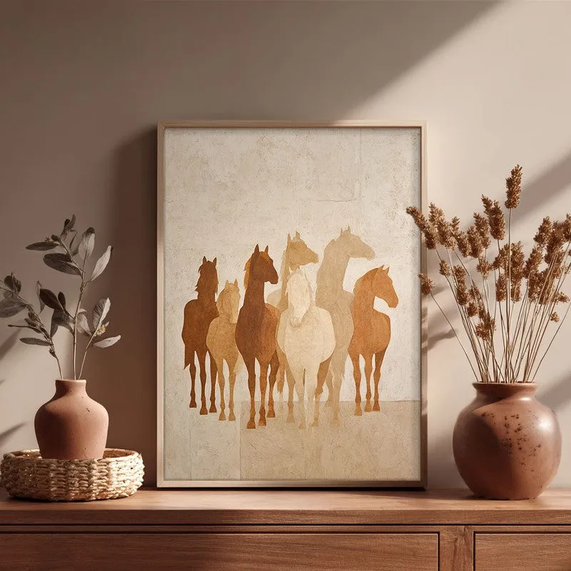 Desert Horse Silhouettes Wall Painting With Brown Frame media 5