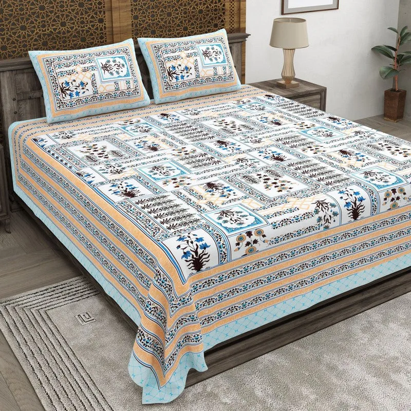 Desiio Cotton Bedsheet (Blue,Peach) - 240 TC media 1
