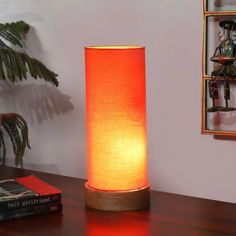 Nyra Tower Wooden Table Lamp - Orange,Brown media 5