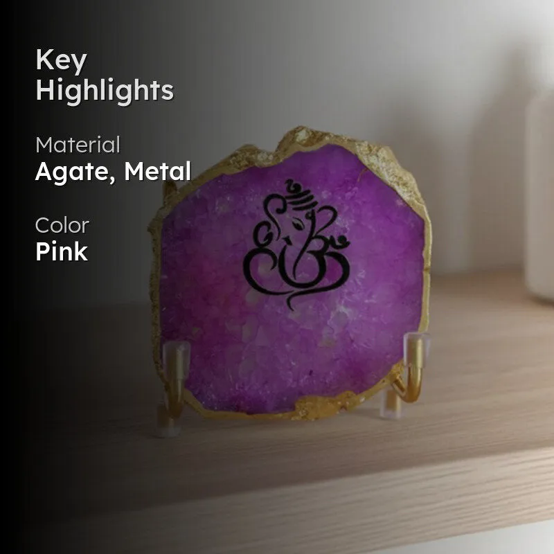 Ganesha Handcrafted Agate Religious Accent - Pink media 2
