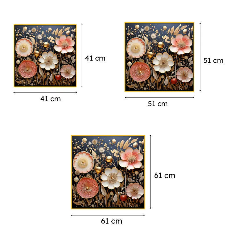 Blooms Of Night Canvas Wall Painting With Frame - Gold media 6