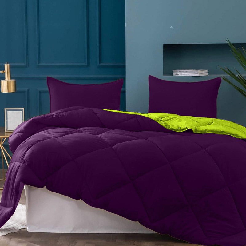 Wide Checkered Dual Color Cotton Comforter (Green,Purple)  - 400 GSM media 6