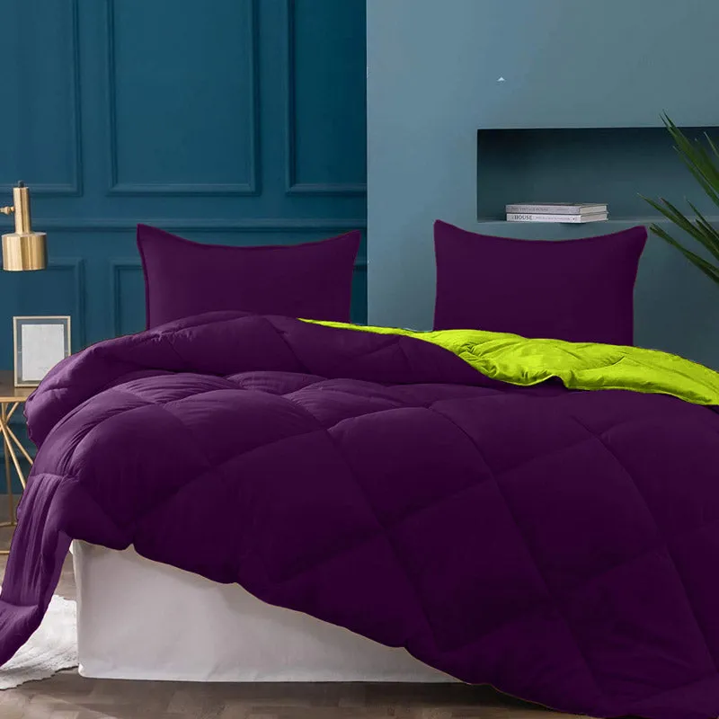 Wide Checkered Dual Color Cotton Comforter (Green,Purple)  - 400 GSM media 6