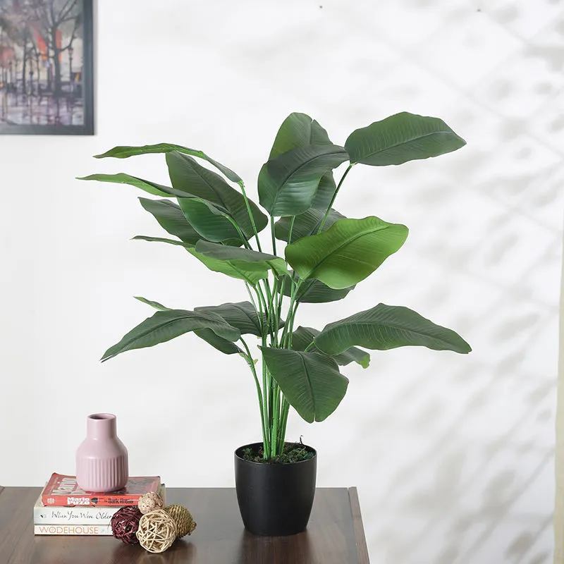 Faux Green Palm Plant With Black Plastic Pot - 2.62 ft media 3