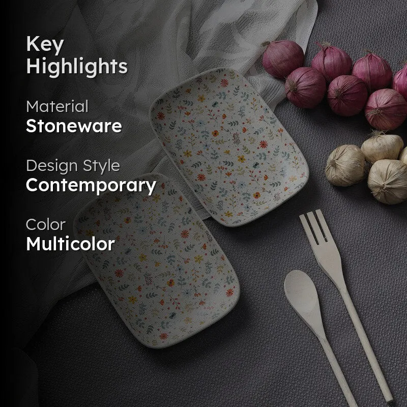 Bloomstone Multicolor Rectangular Stoneware Platter - Set of Two media 2