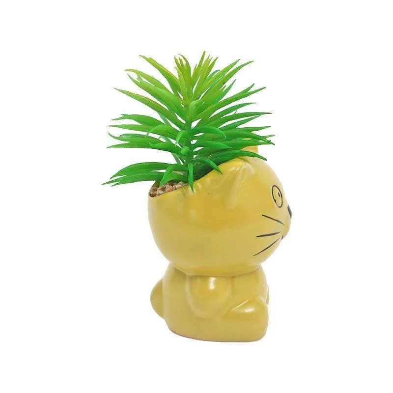 Faux Succulent In Cat Face Pot - 14.5 cms media 3