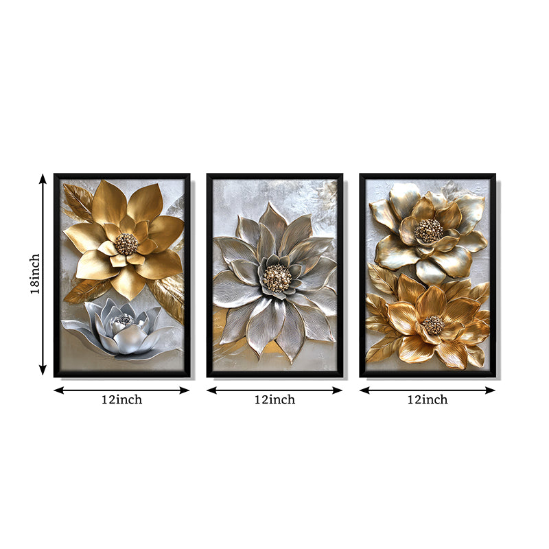 Moonlit Petals Wall Art With Frame - Set Of Three media 8