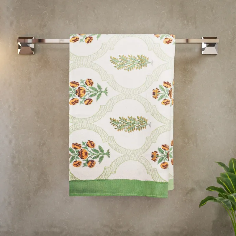 Flora Drift Cotton BathTowel - Green & White media 3